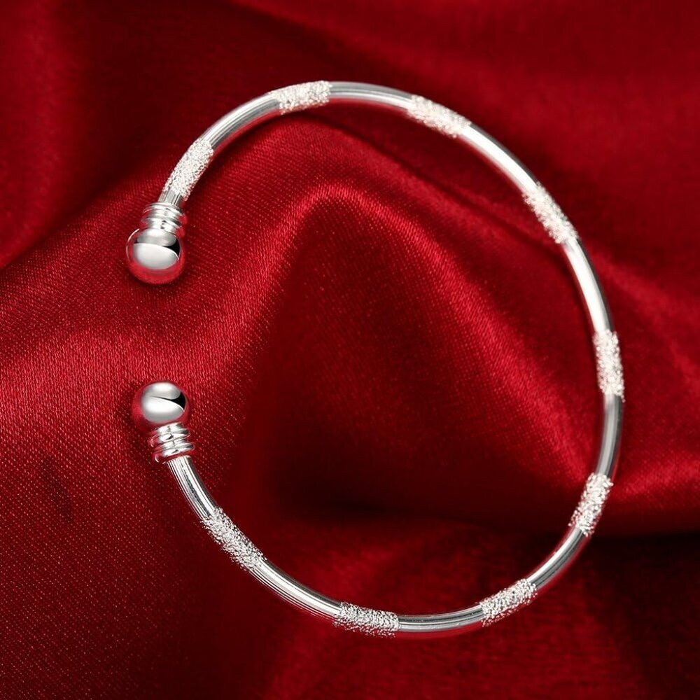 Sterling Silver Bangle Bracelet Women's Jewelry Adjustable Bead Cuff - Picture 5 of 7